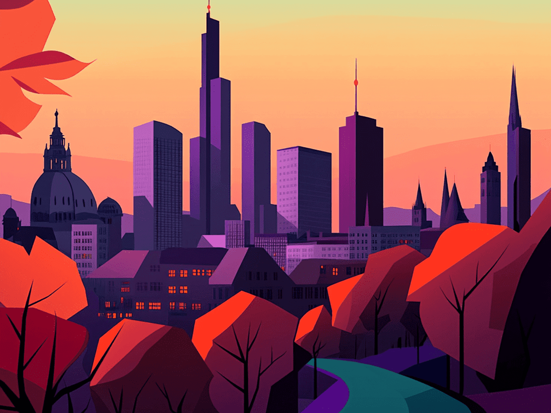 GenAI 07 - Illustration of sunset Stuttgart skyline